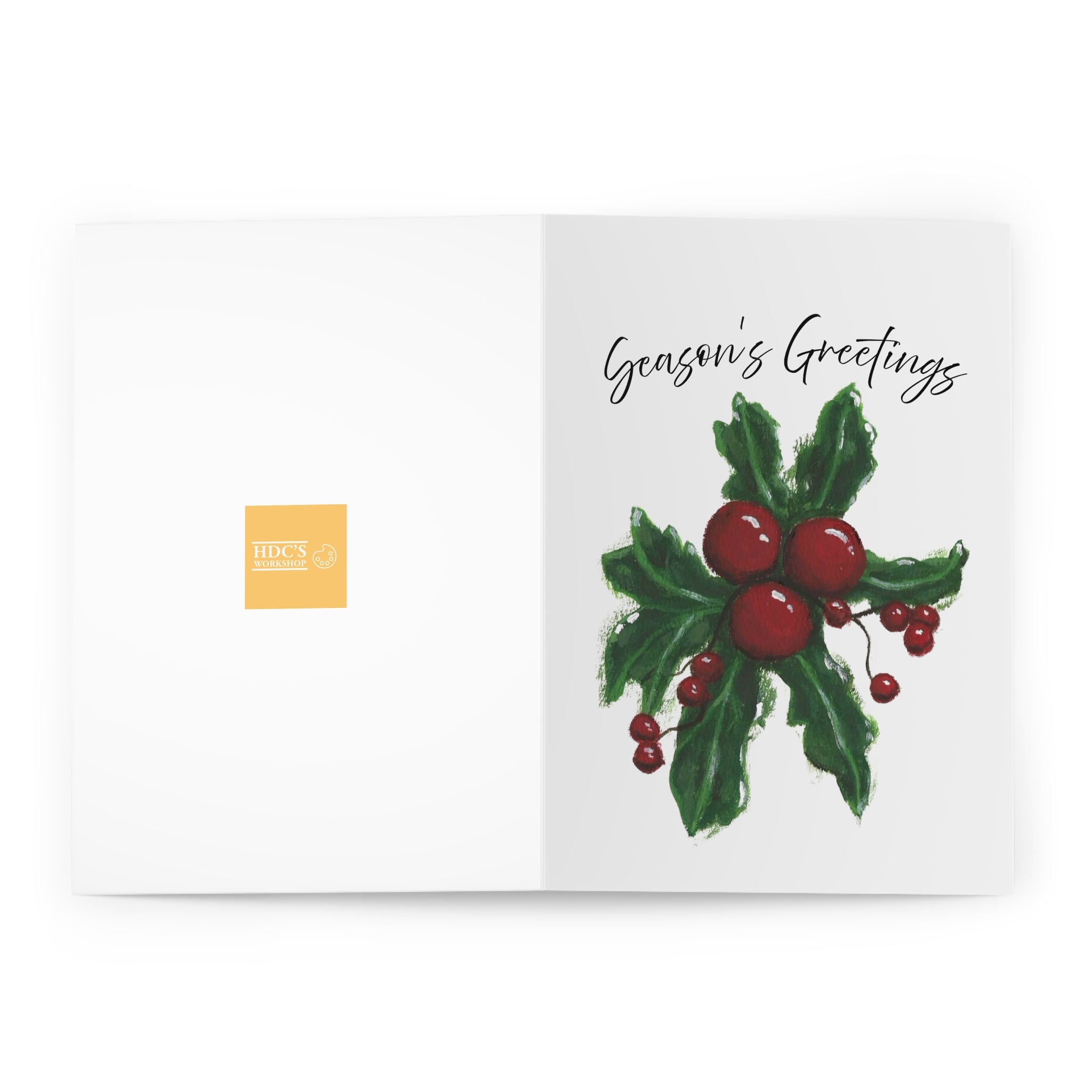 Pack of 5 Christmas Holly Greeting Cards